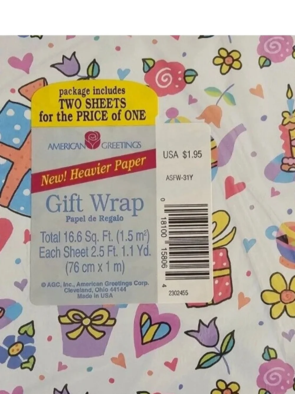 American Greetings Wrapping Paper Gift Wrap Birthday Cake Pink Floral Lot Of 2